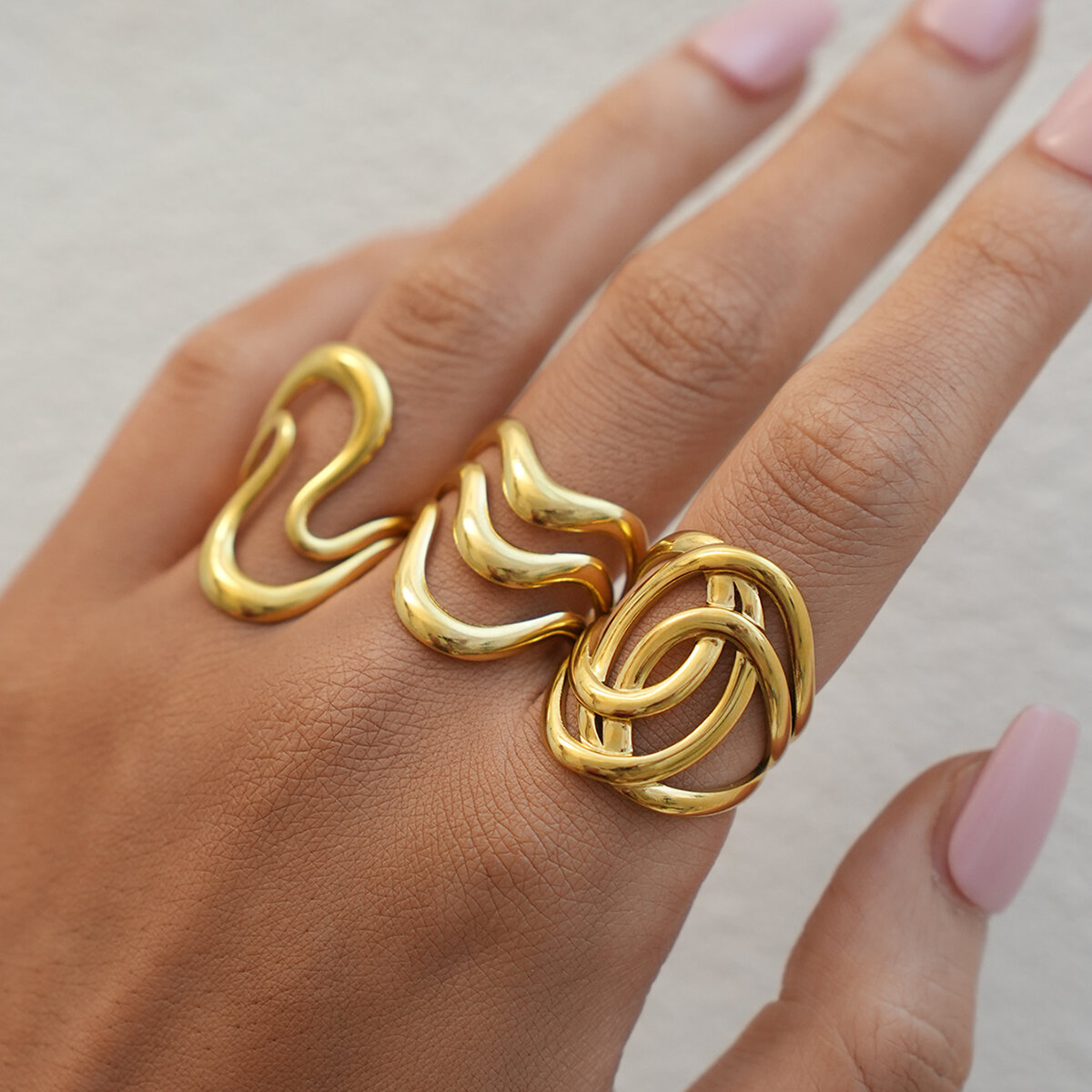 1 Piece Simple  Retro Irregular Shape Stainless Steel Waterproof  Gold Color Women's Statement Rings