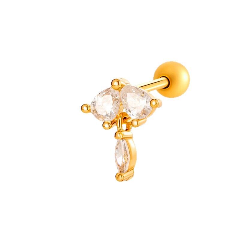 1 Piece Exquisite Heart Copper Gold Color Zircon Women's Piercing Earrings h5 Picture7