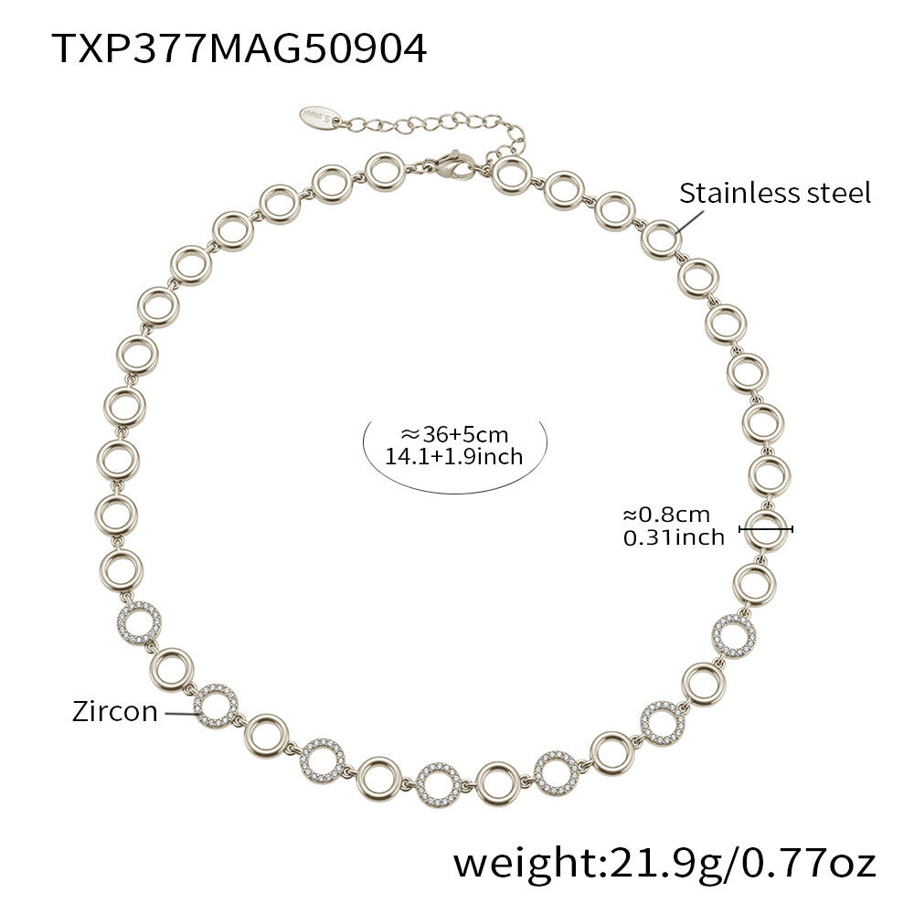 Txp377-Steel Circle Zircon Necklace 36+5Cm Picture3
