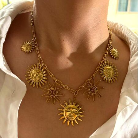 1 Piece Sun Stainless Steel Waterproof Gold Color Pendant Necklace