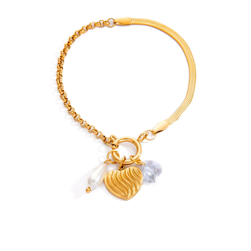 1 stuk elegante, waterdichte armband van roestvrij staal met hartje en zirkonia bedeltje Afbeelding5