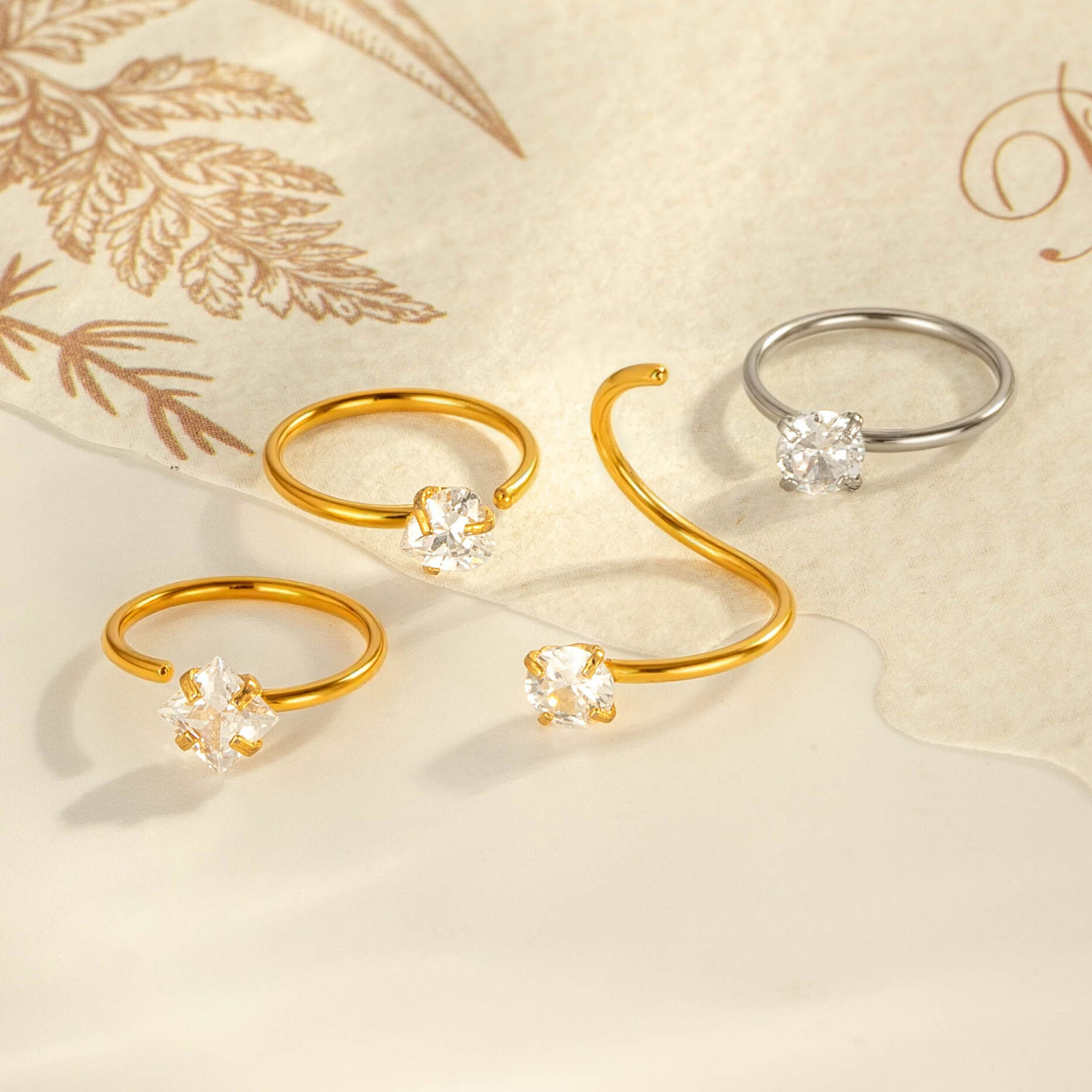 1 Piece Minimalist Circle Rectangle Stainless Steel Waterproof Gold Color Zircon Women's Nose Stud 2