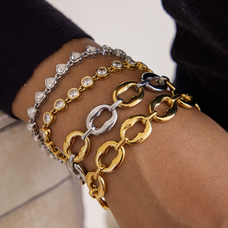 Pulsera de cadena clásica de acero inoxidable circular, resistente al agua, color dorado, para mujer, 1 unidad 2