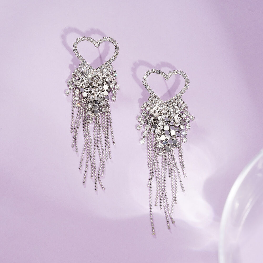 1 Pair Festive Series Heart Tassel Copper Party Earrings h5Picture4