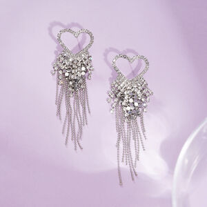 1 Pair Festive Series Heart Tassel Copper Party Earrings h5 Picture4