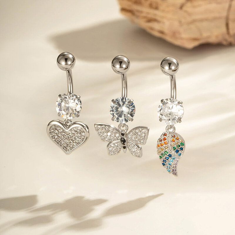 Piercing all'ombelico in rame e zircone a forma di cuore e farfalla, 1 pezzo