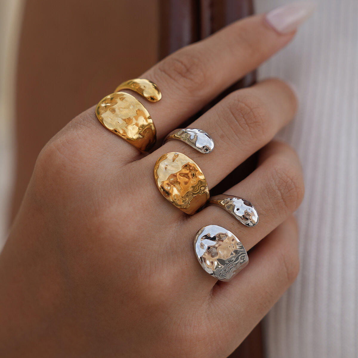1 pezzo semplice forma irregolare in acciaio inossidabile impermeabile color oro anelli da donna