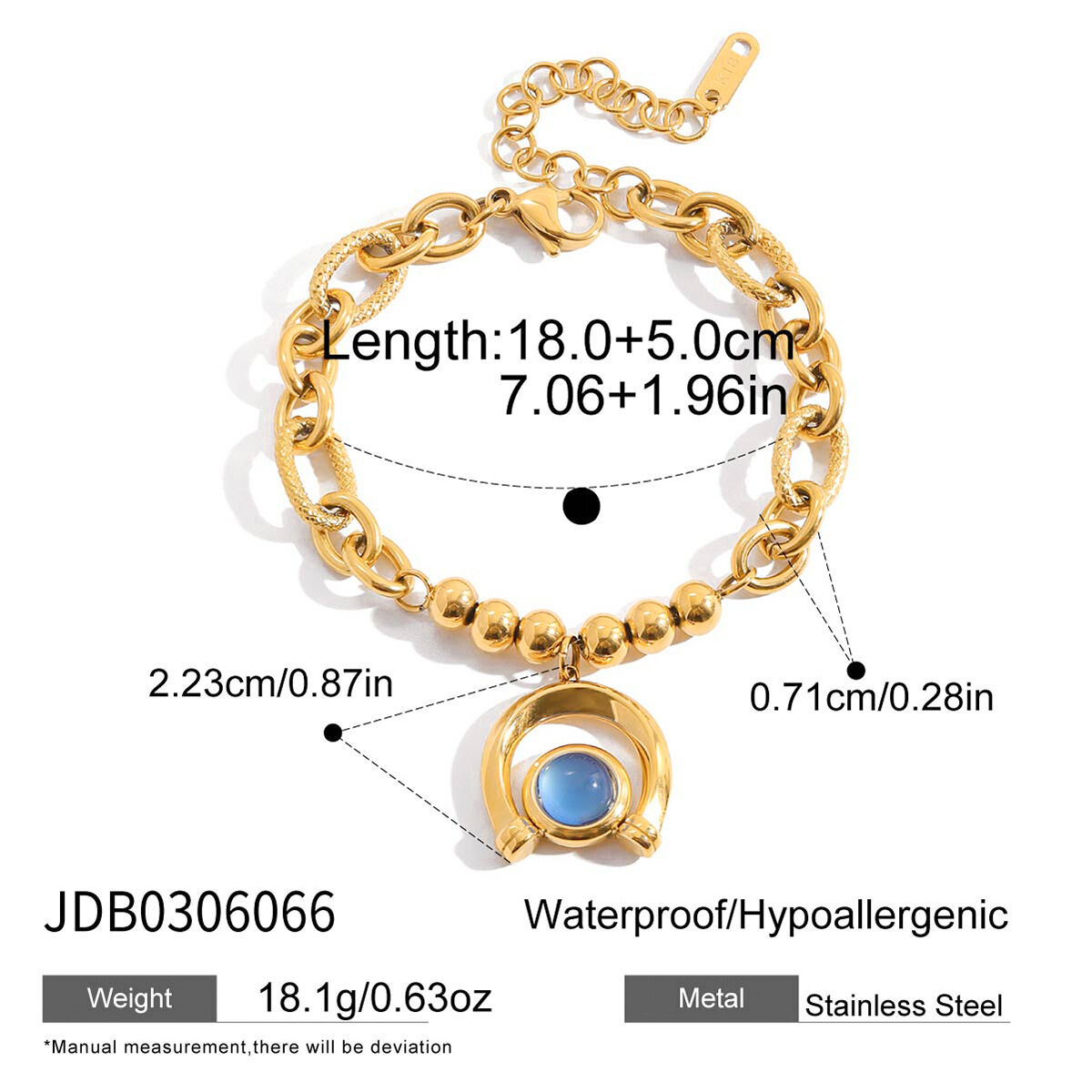 1 Stück luxuriöses blaues Harz-Kreis-Armband aus Edelstahl, wasserdicht, goldfarben, Damen-Charm-Armband h5