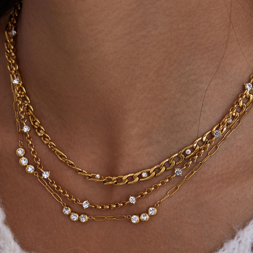 1 Piece Sophisticated Twist Stainless Steel Waterproof Gold Color Zircon Women's Chain Necklaces