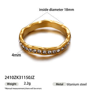 1 Piece Line Shape Stainless Steel Waterproof Gold Color Zircon Gemstone Ring h5