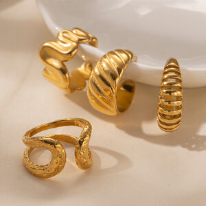 1 Piece Line Shape Stainless Steel Waterproof Gold Color Statement Ring h5 Picture4