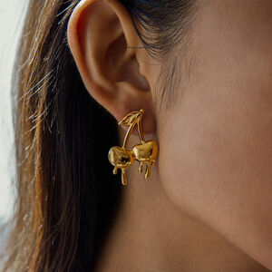 1 Pair Romantic Cherry Stainless Steel Waterproof Gold Color Women's Stud Earrings h5 Picture4