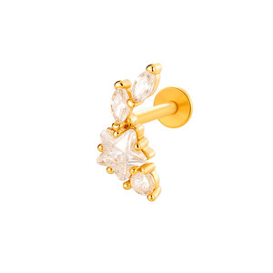 1 Piece Geometric Figure Copper Titanium Alloy Gold Color Zircon Women's Piercing Earrings h5