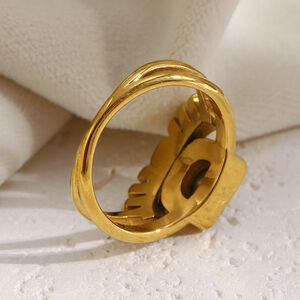 Anillo de acero inoxidable con circonitas de color dorado, resistente al agua, de forma irregular, para mujer, 1 pieza h5 Imagen3