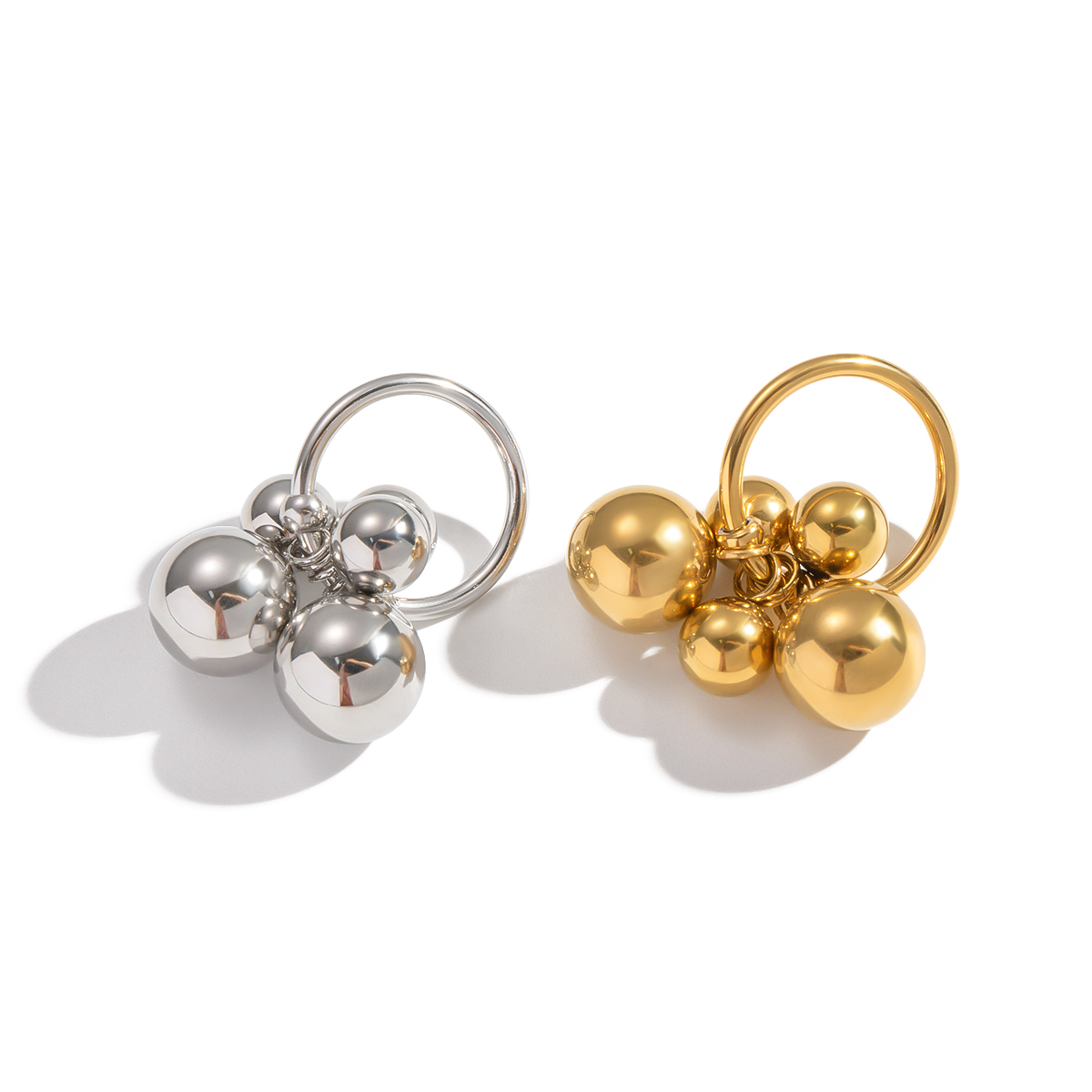 1 Piece Beads Stainless Steel Waterproof Gold Color Statement Ring h5 Picture7