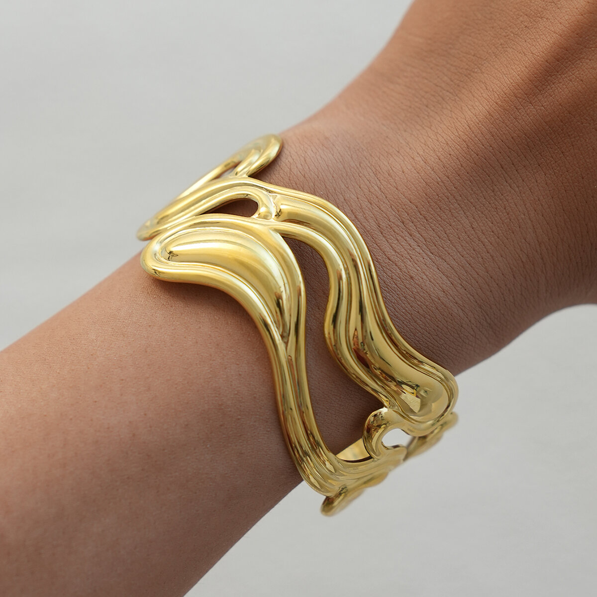 1 Piece Simple  Retro Irregular Shape Stainless Steel Waterproof   Gold Color  Women's Bangles 2