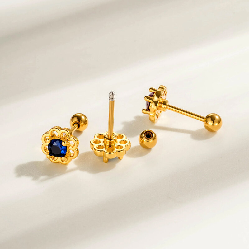 1 Adet Çiçek Bakır Altın Rengi Zirkonyum Piercing Küpe 2