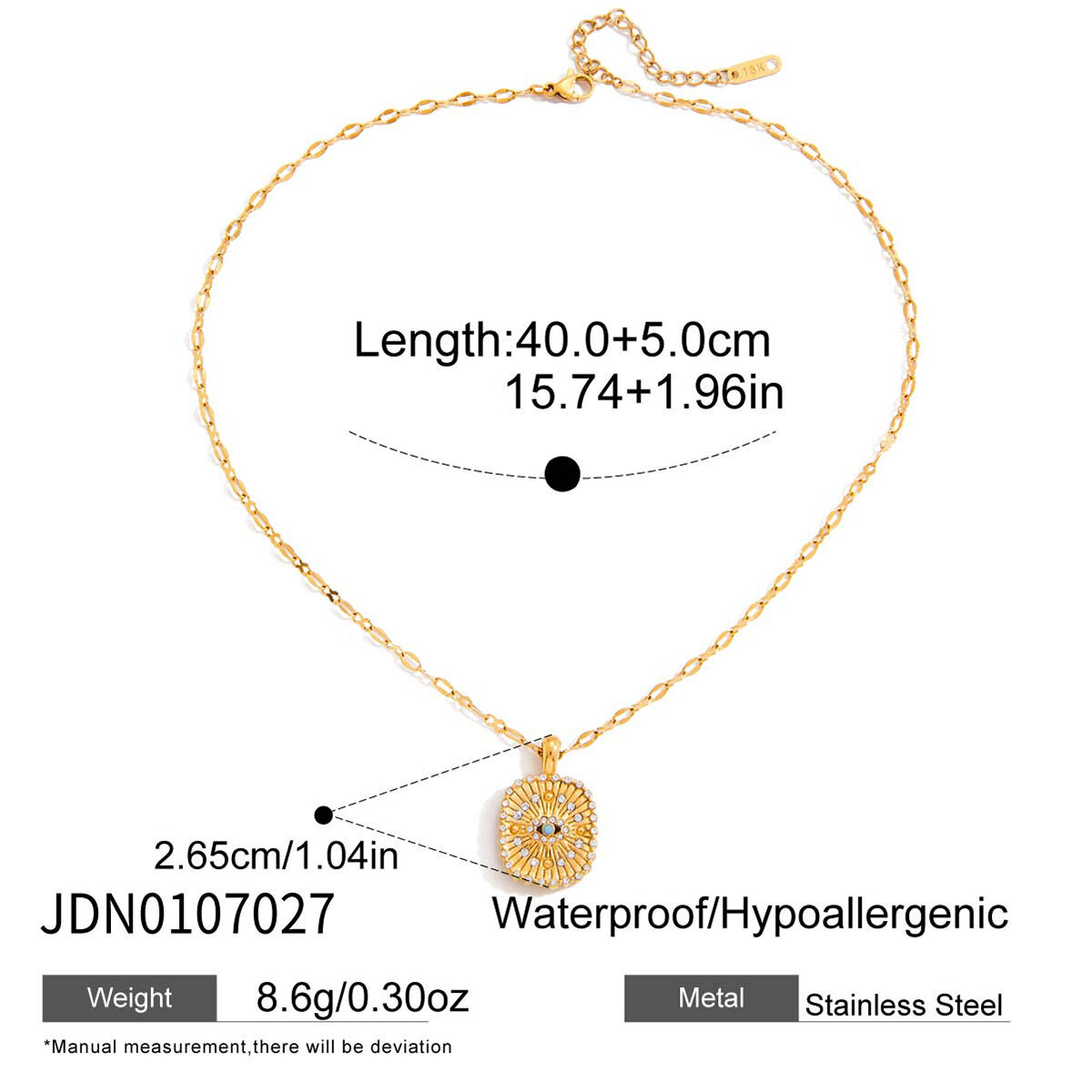 1 Piece Sophisticated Devil's Eye Stainless Steel Waterproof Gold Color Women's Pendant Necklaces 