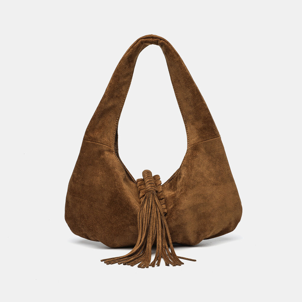 Bolso de hombro étnico informal con borlas de ante sintético para mujer, 1 pieza