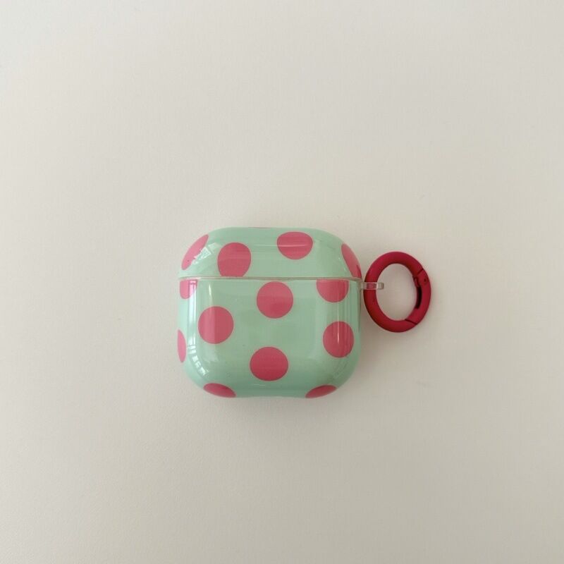 Cuffie IMD - sfondo verde pois rosa + anello/Airpods 3 