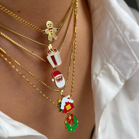 Collana con ciondolo color oro impermeabile in acciaio inossidabile natalizio da 1 pezzo 2