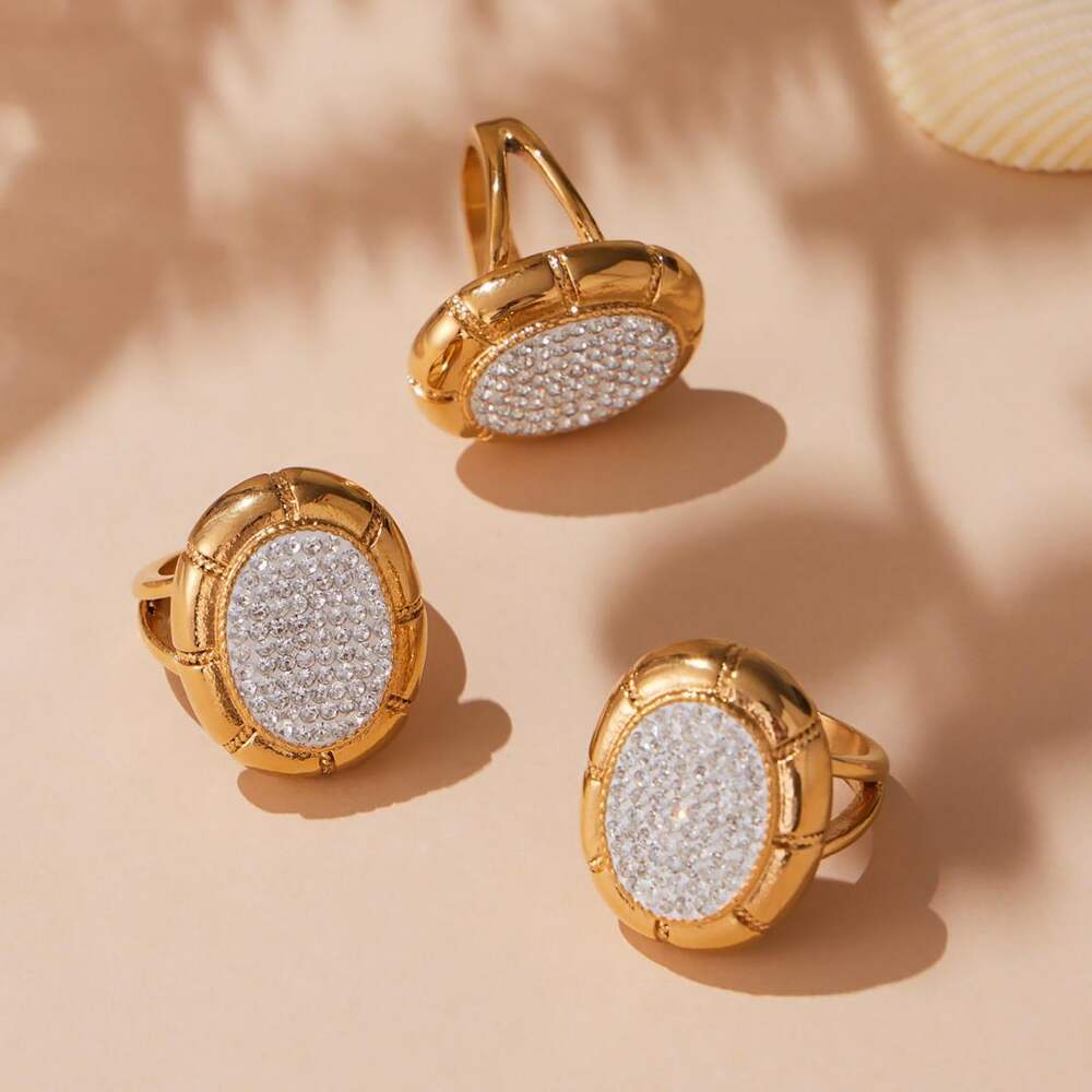 1 Piece Lustrous Clover Stainless Steel Waterproof Gold Color Statement Rings Picture6