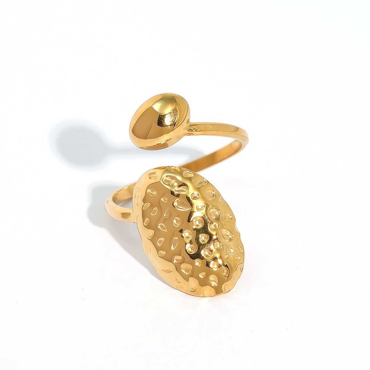 1 Piece Daily Hammer Pattern Stainless Steel Waterproof Gold Color Statement Rings h5 