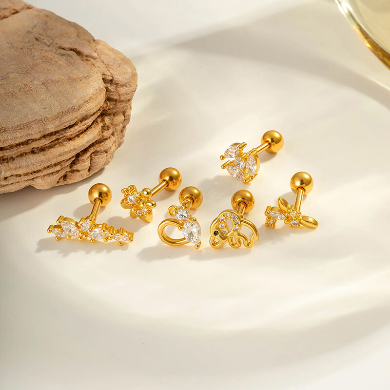 1 orecchino piercing in zircone color rame e oro a forma di fiore