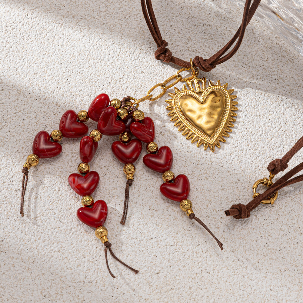 1 Piece Heart Acrylic Gold Color Long Necklace h5Picture3