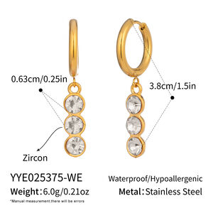 1 Pair Stainless Steel Waterproof Gold Color Zircon Drop Earrings h5