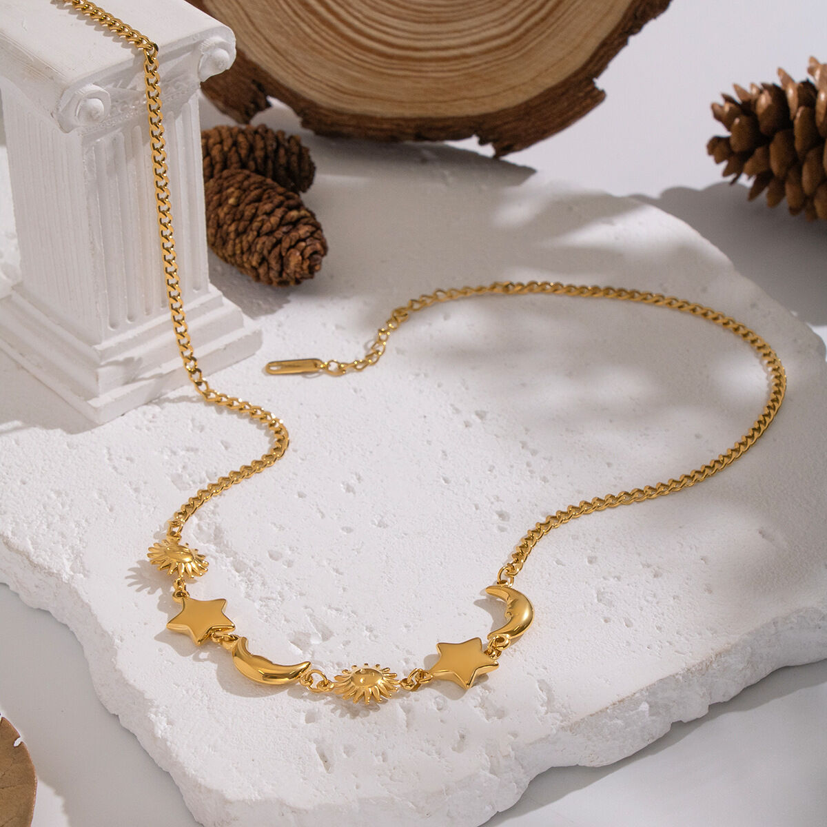 1 Piece Retro Sun Star Moon Stainless Steel Waterproof Gold Color Pendant Necklace h5 Picture4