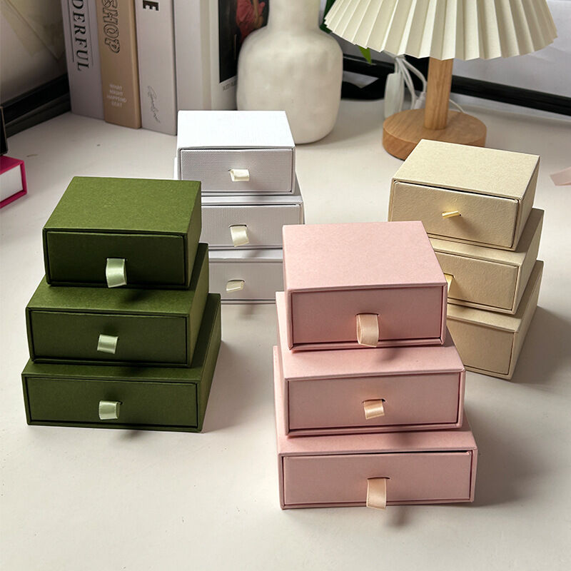 Solid Color Paper Jewelry Box Customized Logos Available 2