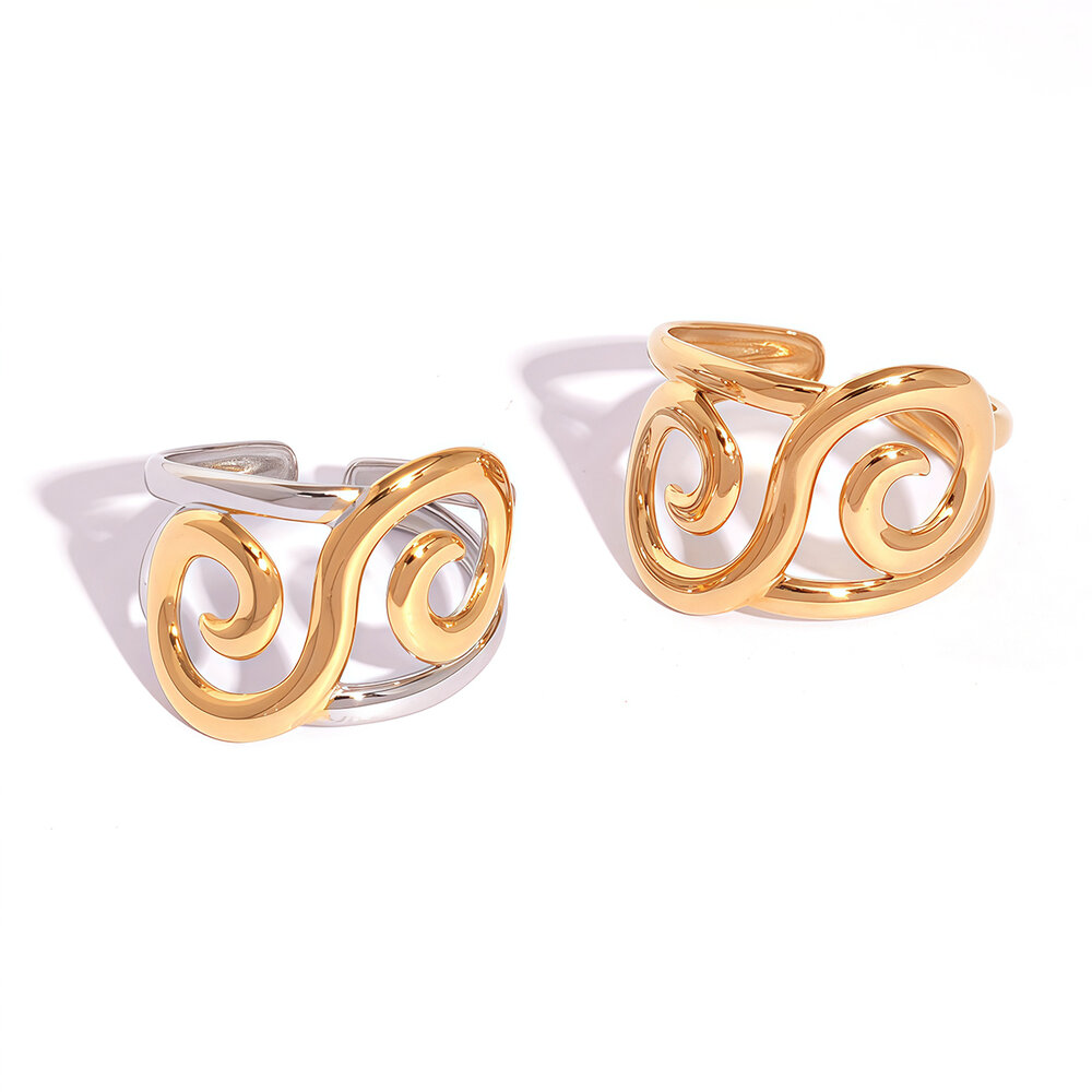 1 pezzo semplice casual forma irregolare infinito in acciaio inossidabile impermeabile color oro anelli da donna Immagine5