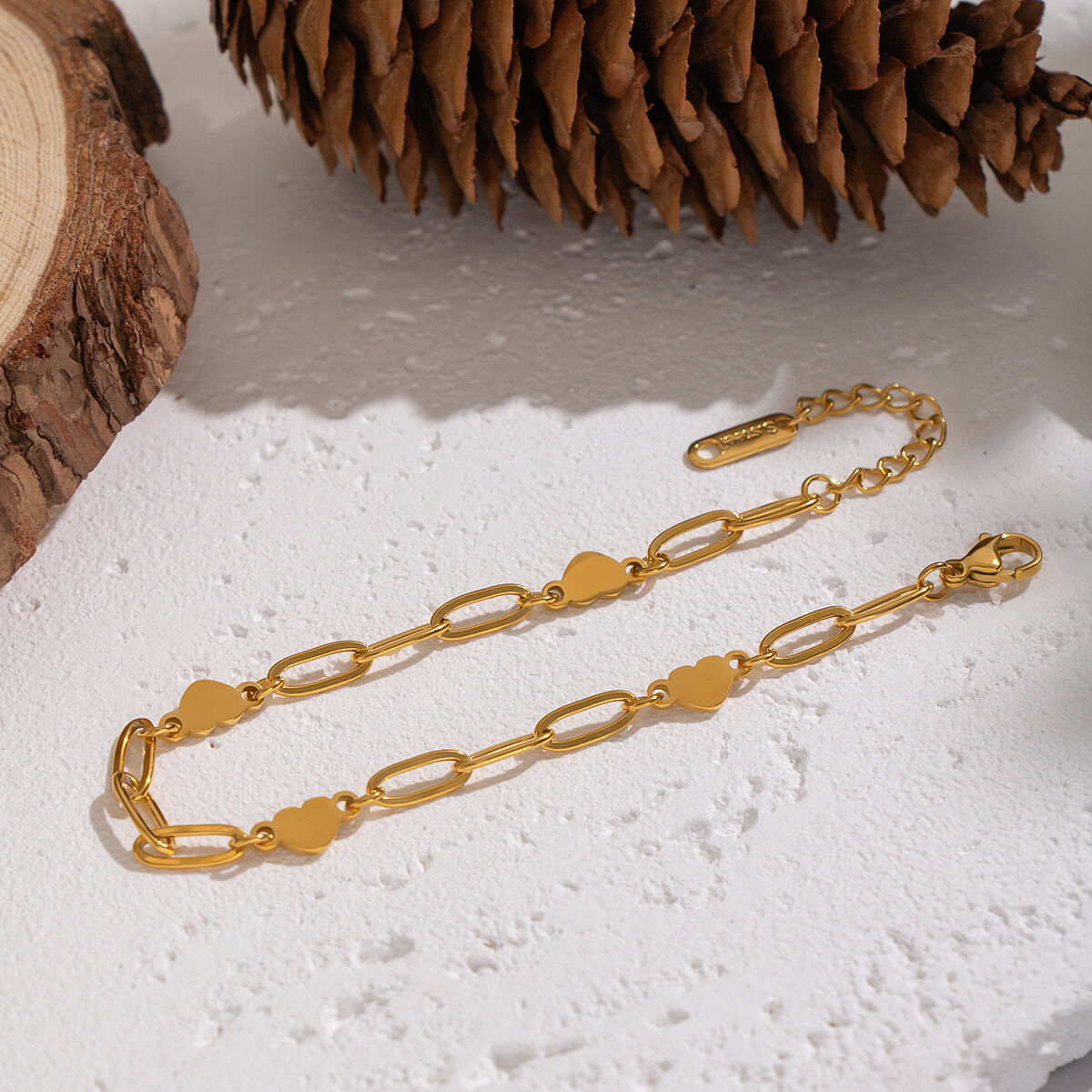 1 Piece Heart Stainless Steel Waterproof Gold Color Chain Bracelet 2