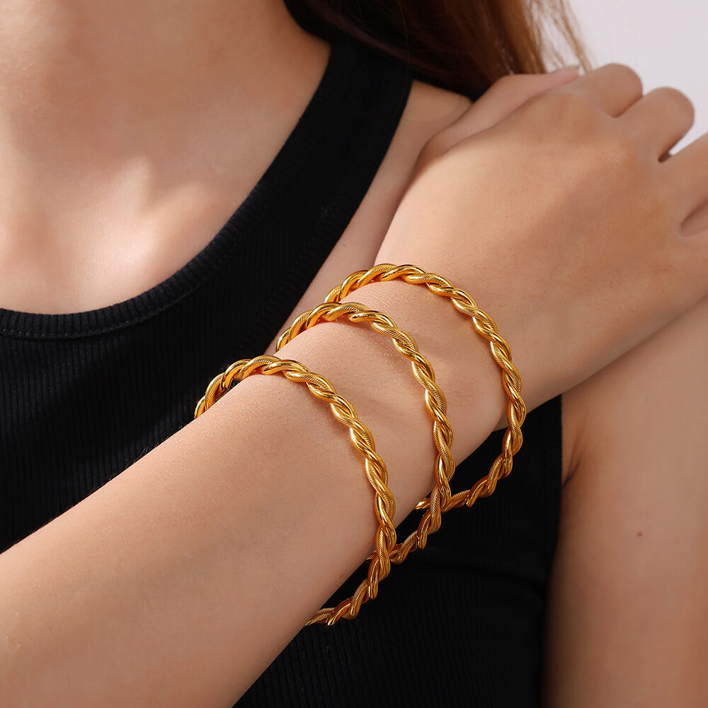 1 Piece Twisted Shape Stainless Steel Waterproof Gold Color Cuff Bracelet h5 Picture4