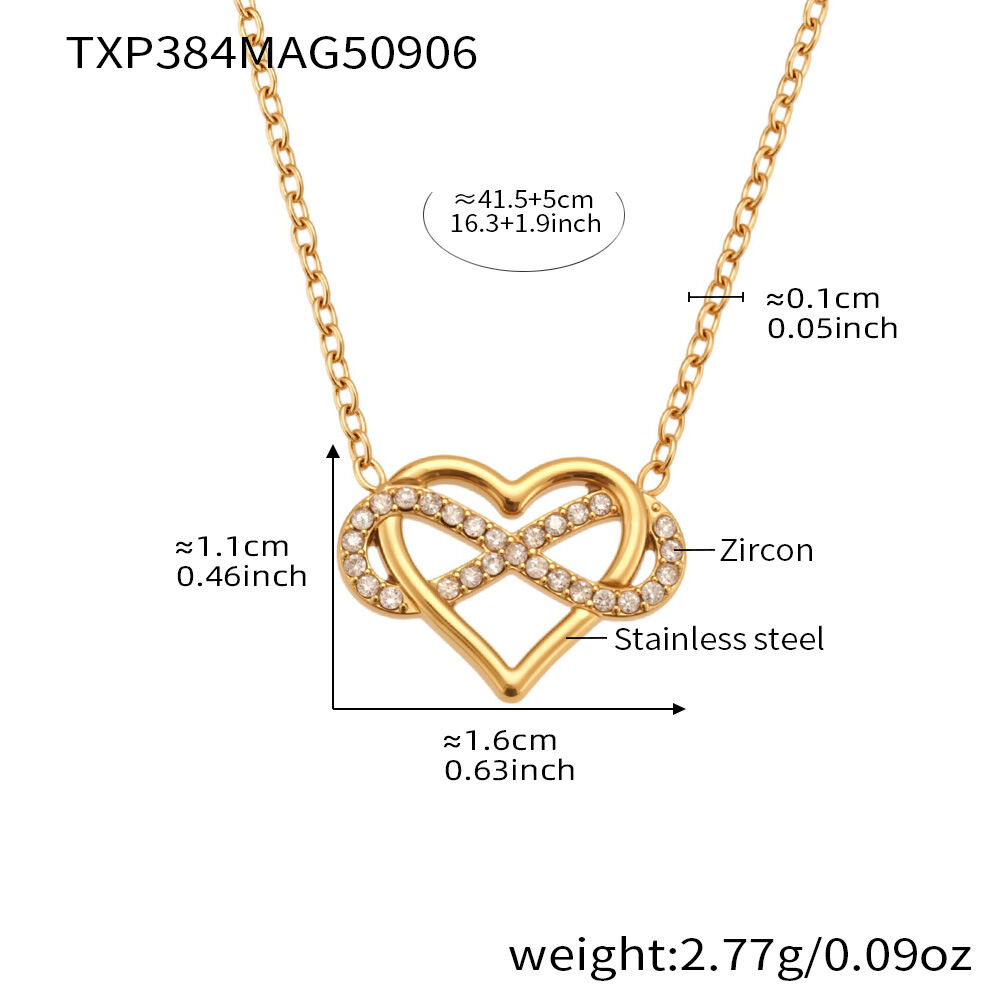 Txp384-Golden Heart 8-Shaped Zircon Necklace 41+5Cm