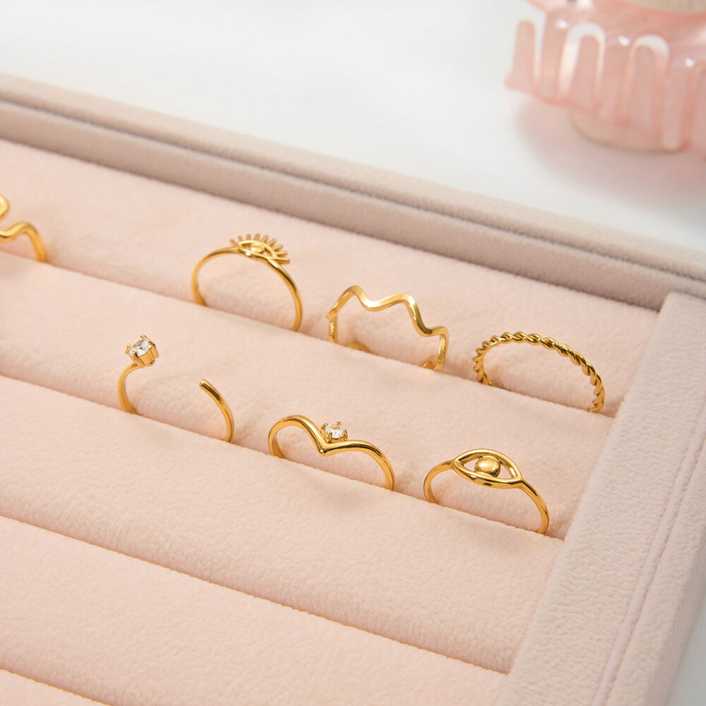 1 Piece Delicate Curve Stainless Steel Waterproof Gold Color Zircon Ring Sets h5Picture6