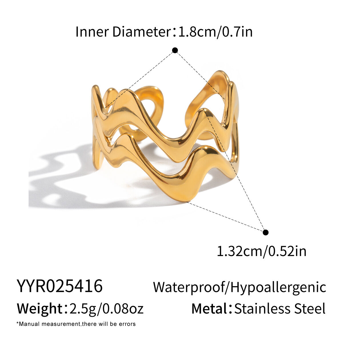 1 Piece Irregular Shape Stainless Steel Waterproof Gold Color Minimalist Ring 