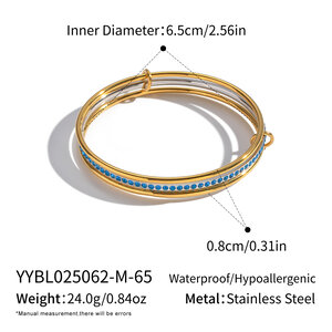 1 Piece Hip-Pop Circle Stainless Steel Waterproof Gold Color Bangles h5