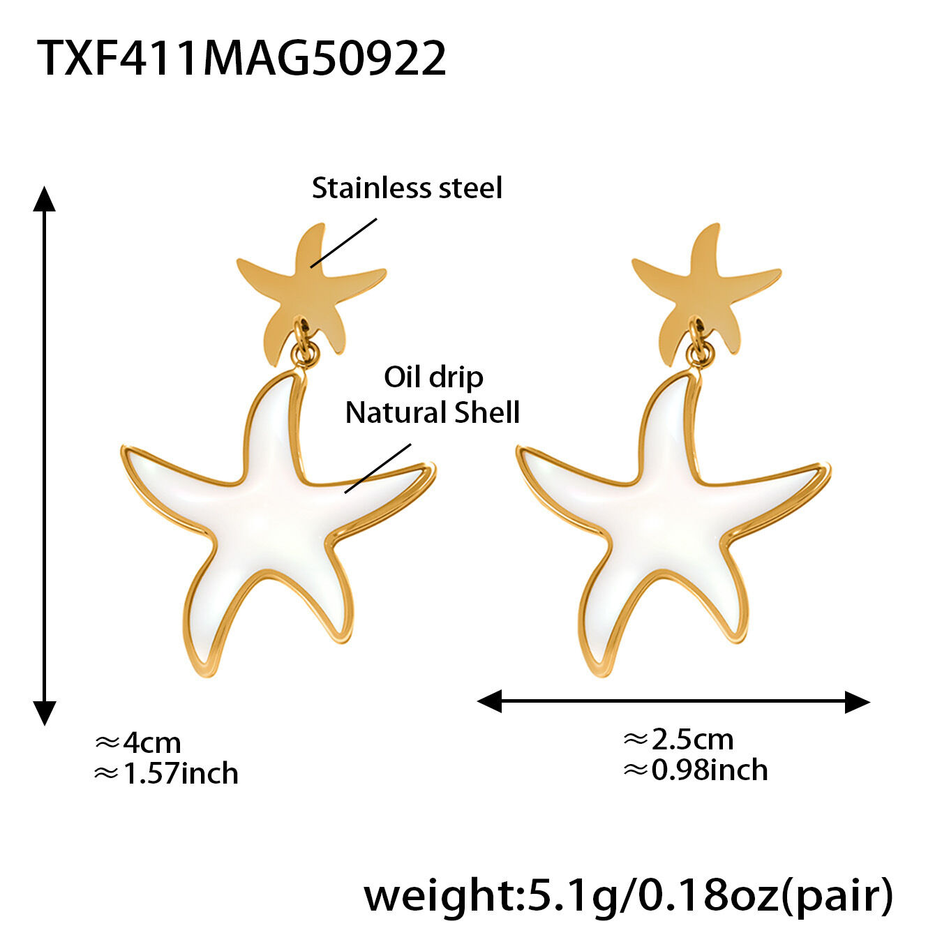 Txf411-Gold Starfish Earrings Picture5