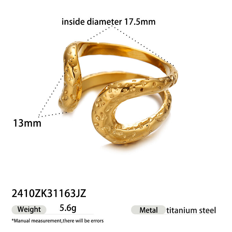 1 Piece Line Shape Stainless Steel Waterproof Gold Color Statement Ring