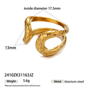 1 Piece Line Shape Stainless Steel Waterproof Gold Color Statement Ring h5