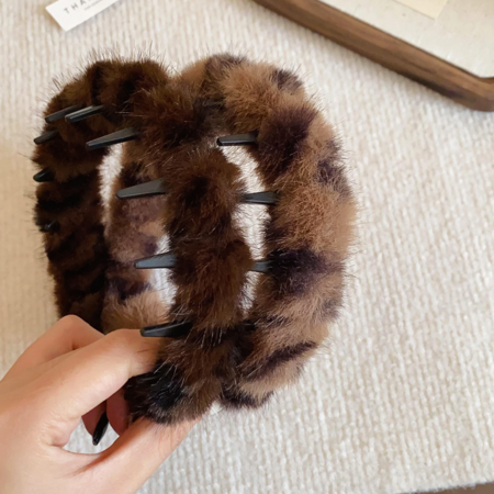 1 Piece Vintage Plush Leopard Pattern Headband 2