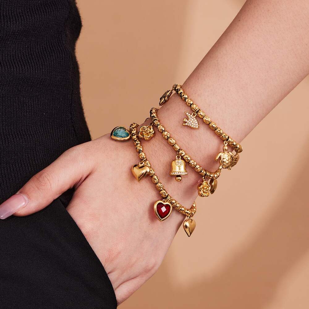 1 Piece Luxurious Heart Stainless Steel Waterproof Gold Color Zircon Women's Charm Bracelets h5Picture2