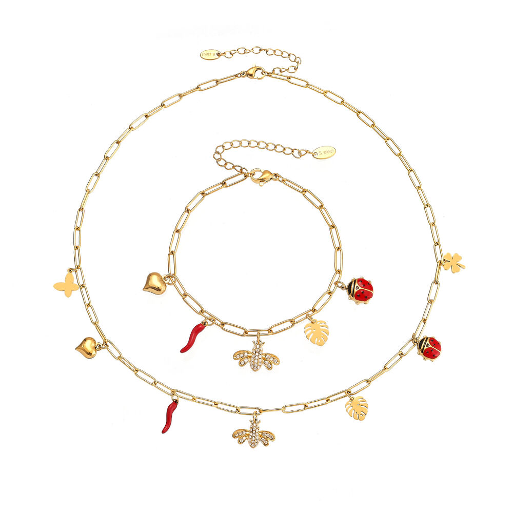 Cute Flower&Bee Stainless Steel Waterproof Gold Color Zircon Women's Jewelry Sets h5Picture7