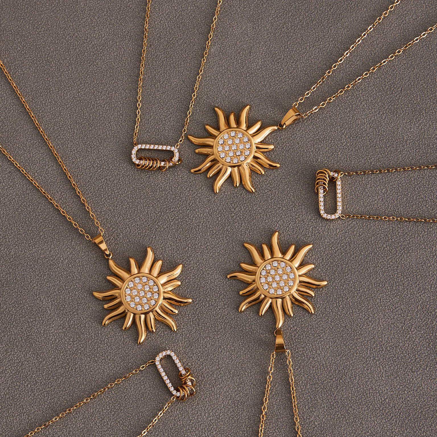 1 Piece Classic Sun Stainless Steel Waterproof Gold Color Zircon Women's Pendant Necklaces Picture4