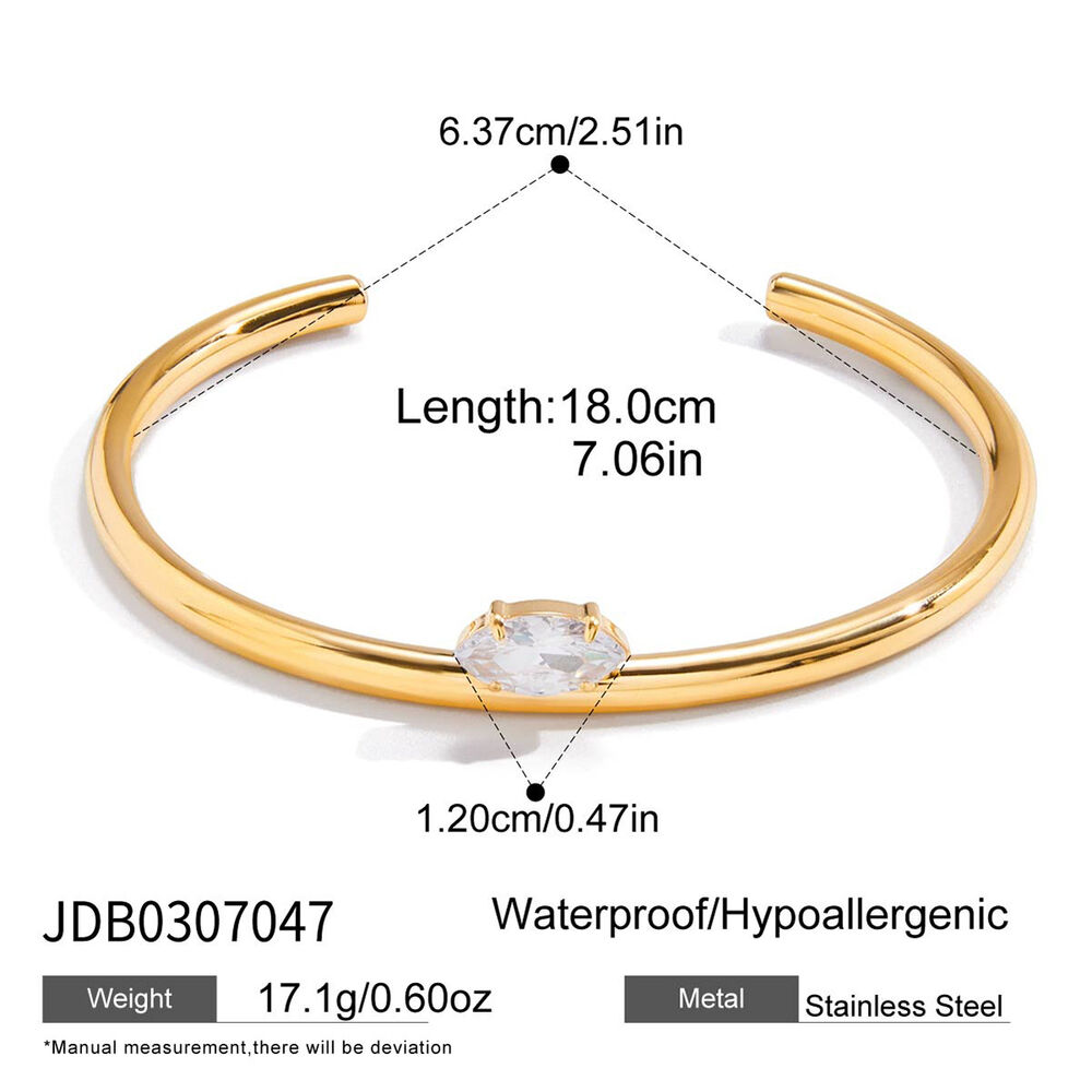 1 Piece Shinning Curve Stainless Steel Waterproof Gold Color Zircon Women's Cuff Bracelets Picture2