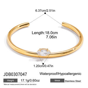 1 Piece Shinning Curve Stainless Steel Waterproof Gold Color Zircon Women's Cuff Bracelets h5 Picture2