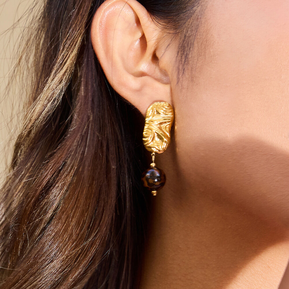 1 Pair Retro Resin Stainless Steel Waterproof Gold Color Women's Drop Earrings