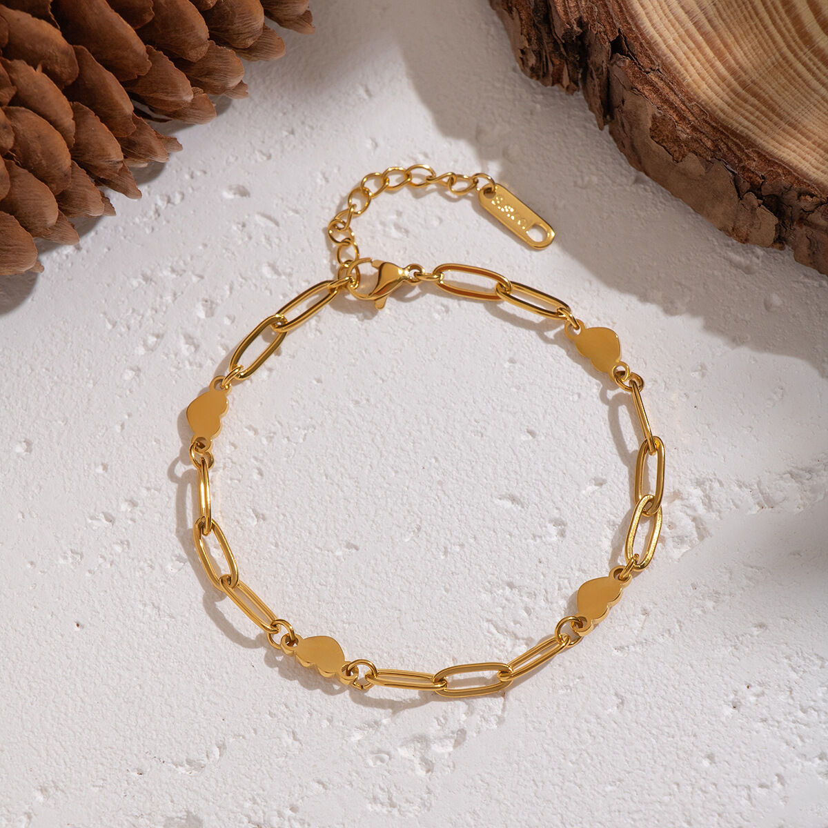 1 Piece Heart Stainless Steel Waterproof Gold Color Chain Bracelet